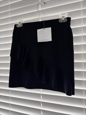 Zara Black Asymmetric Ruffle Mini Skirt